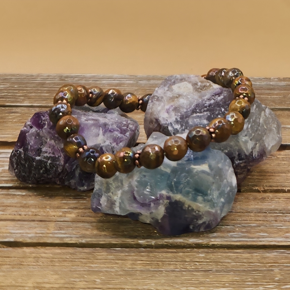 Tigers Eye and Copper Beaded Bracelet